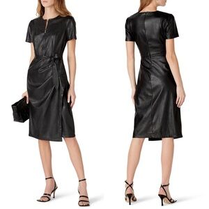 Shoshanna Black Faux Leather Midi Dress 12